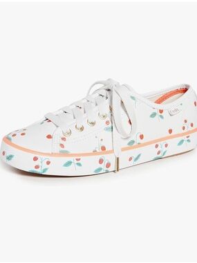 Keds White Cherry-Print Low Top Sneaker with Coral Trim
